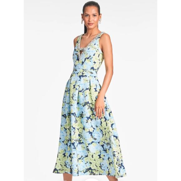 Sachin & Babi Millie Pearl Garden Club Floral Print V Neck Midi Dress NWT 850 S - Picture 2 of 12